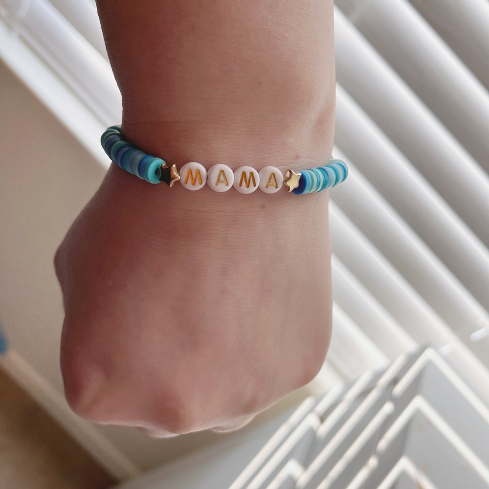 MAMA Blue Elastic Clay Bead Bracelet